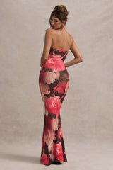 Ceremony | Red Floral Print Bandeau Fishtail Maxi Dress