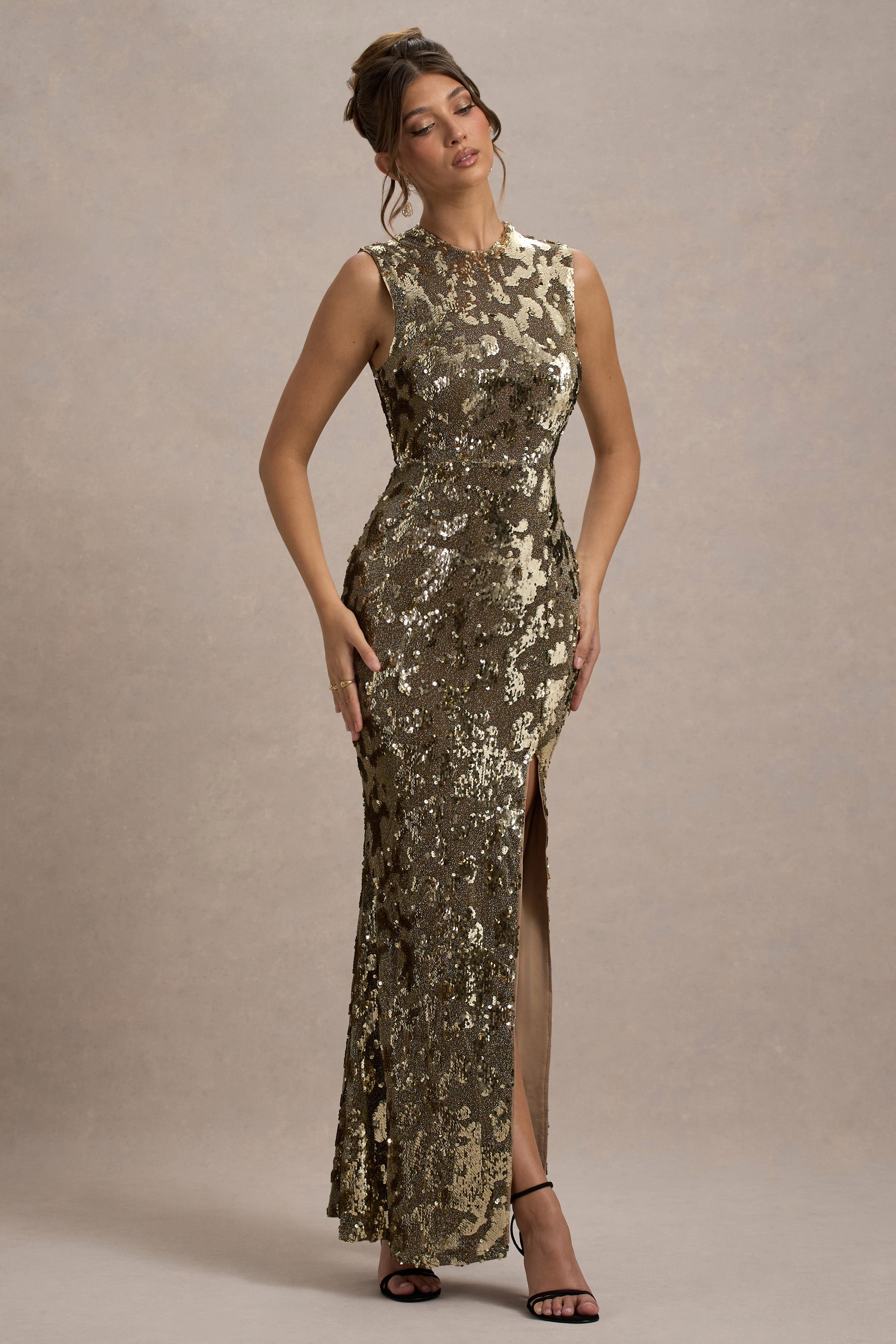 Cleopatra |  Gold Sequin Split Maxi Dress