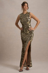 Cleopatra |  Gold Sequin Split Maxi Dress
