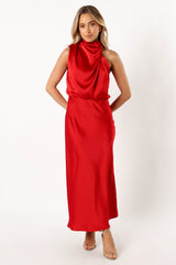 Anabelle Halter Neck Midi Dress - Red