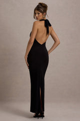 Edessa | Black Plunge-Neck Maxi Dress
