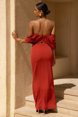 Zelina | Terracotta Mid-Rise Maxi Skirt with Split