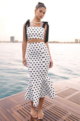 Amadea | Black & White Polka Dot Fishtail Midi Skirt