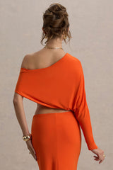 Dua | Orange Asymmetric One-Sleeve Draped Top