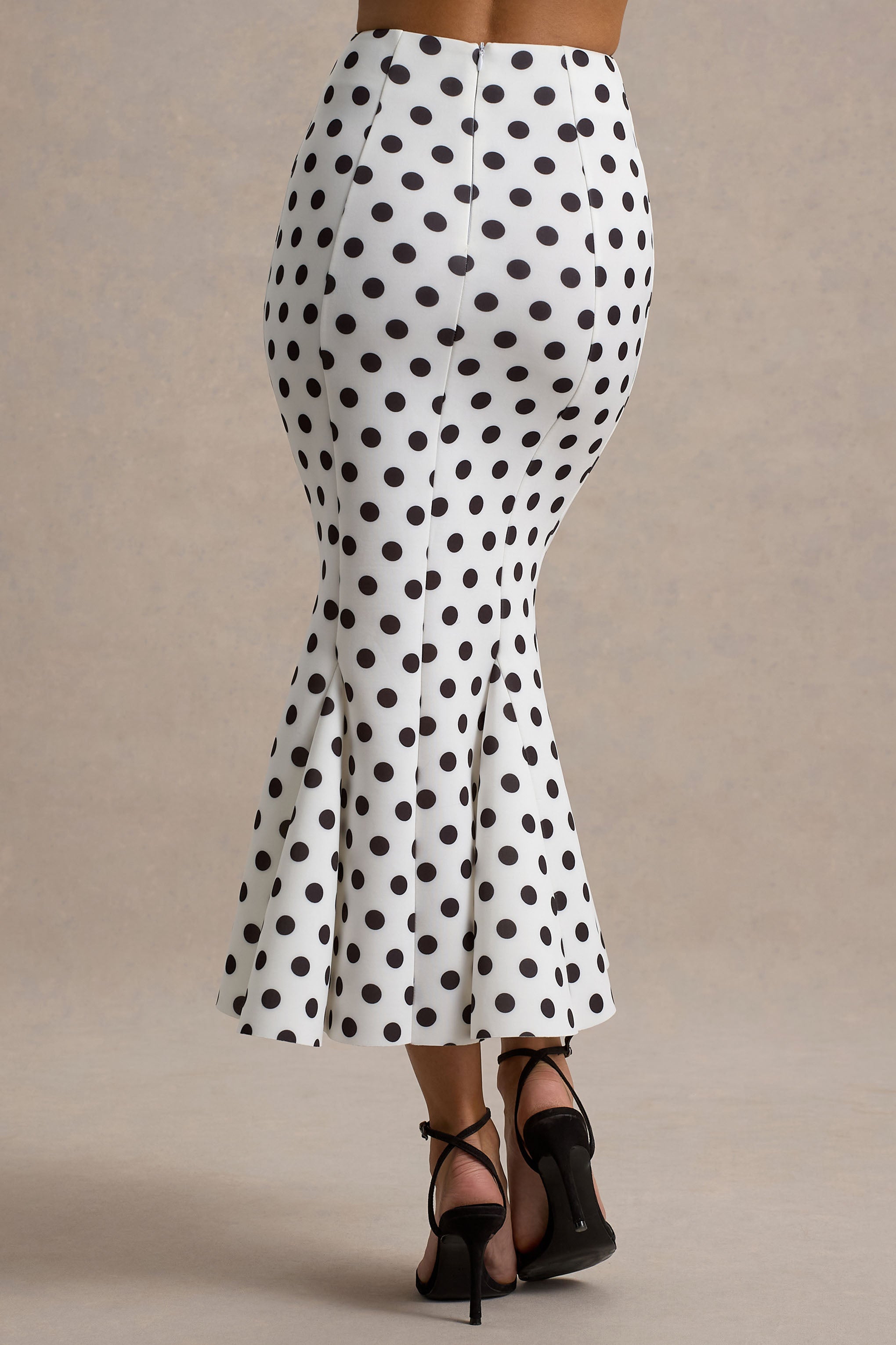Amadea | Black & White Polka Dot Fishtail Midi Skirt