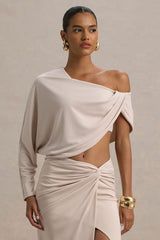 Dua | Cream Asymmetric One-Sleeve Draped Top
