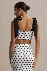 Phoebe | Black & White Polka Dot Crop Top With Tie Straps Tie