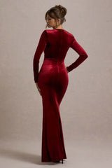 Rayla | Berry Velvet Maxi Dress With Split