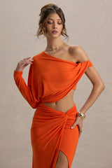 Dua | Orange Asymmetric One-Sleeve Draped Top