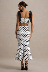 Amadea | Black & White Polka Dot Fishtail Midi Skirt