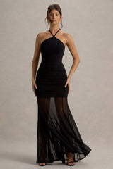 Sonya | Black Halter-Neck Maxi Dress With Mesh Skirt