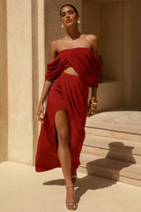 Zelina | Terracotta Mid-Rise Maxi Skirt with Split