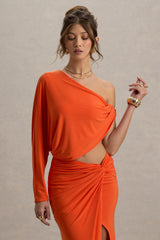 Dua | Orange Asymmetric One-Sleeve Draped Top