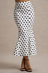 Amadea | Black & White Polka Dot Fishtail Midi Skirt