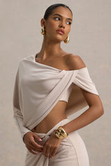 Dua | Cream Asymmetric One-Sleeve Draped Top