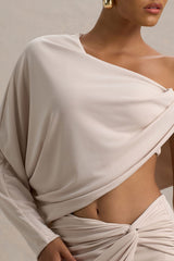 Dua | Cream Asymmetric One-Sleeve Draped Top