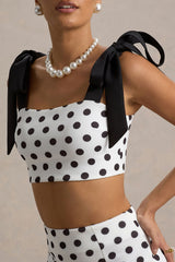 Phoebe | Black & White Polka Dot Crop Top With Tie Straps Tie