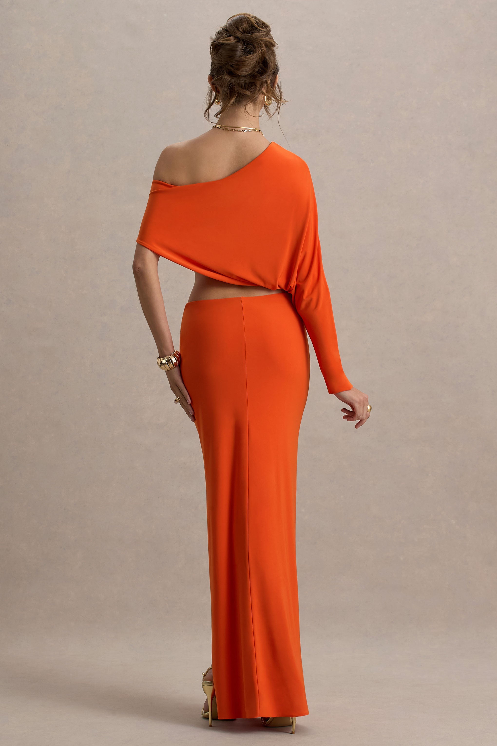Marlena | Orange Twisted Split Maxi Skirt