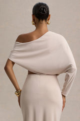 Dua | Cream Asymmetric One-Sleeve Draped Top